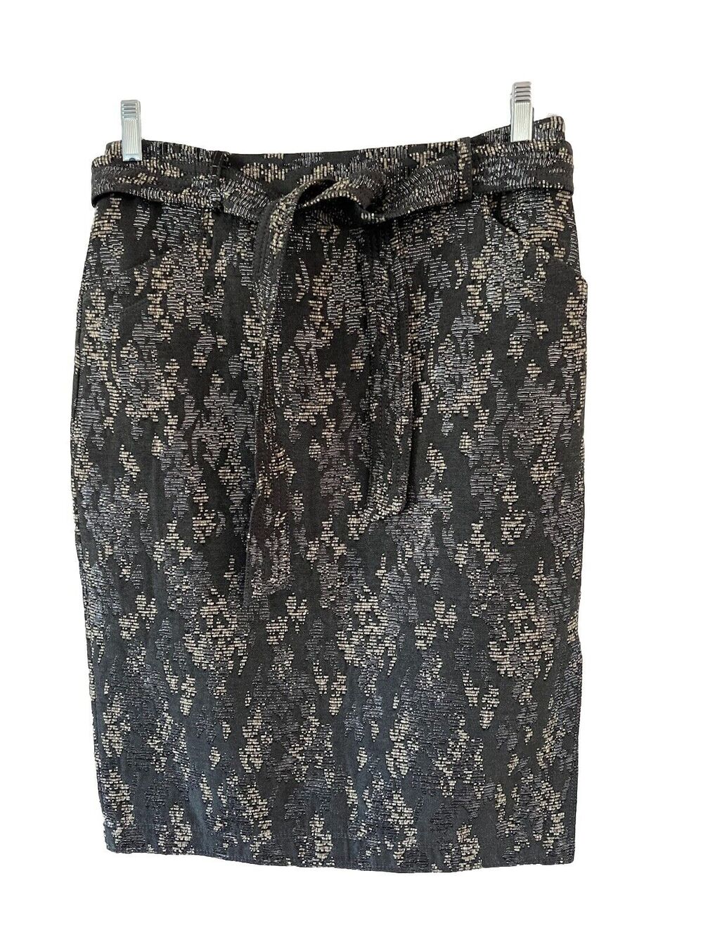 Banana Republic Gray Silver Metallic Skirt Size 6 Pencil Midi Slit Tie Belt